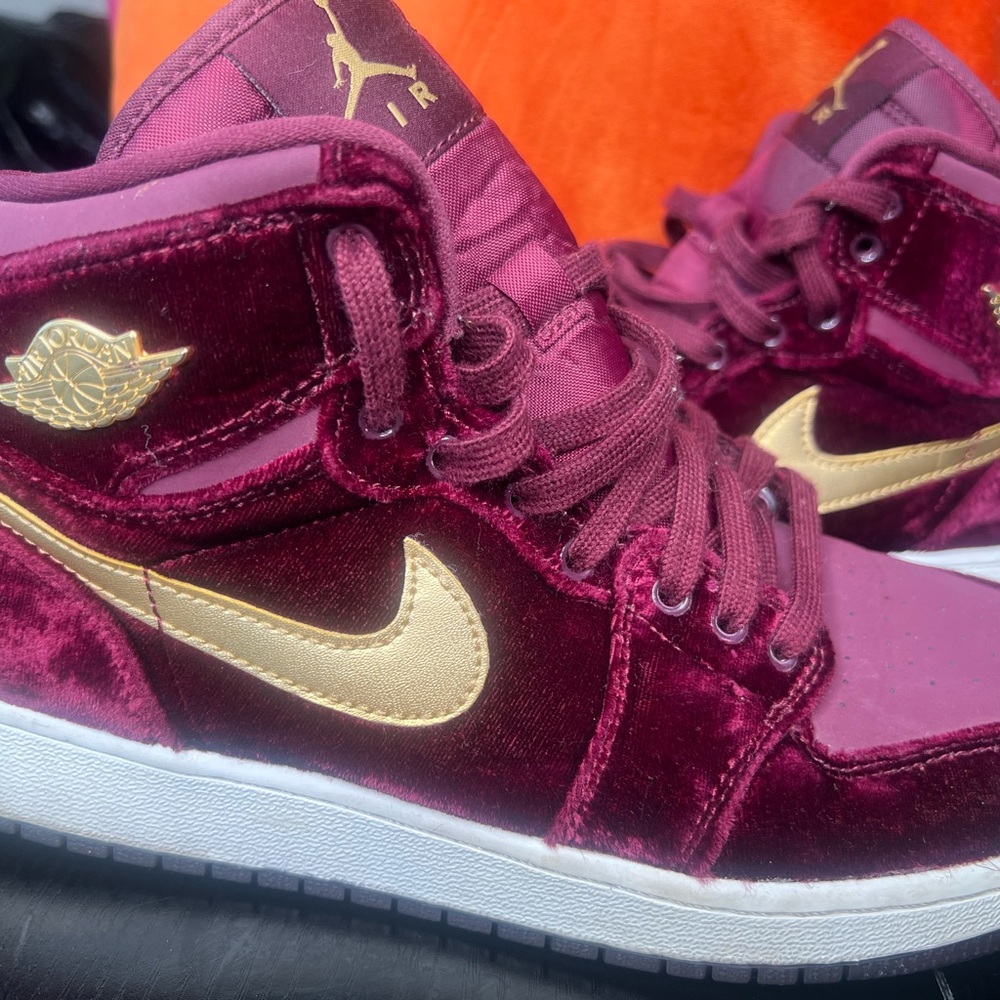 Jordan Red and Gold Velvet Sneakers